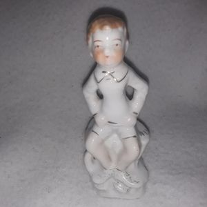 Made In Japan Figurine School Boy Tree Trunk Vintage